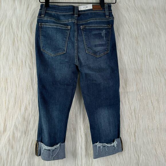NEW Judy Blue Skinny Fit Capri Rolled Cuff Raw Hem Jeans Med Wash Stretch 1/25 - Picture 4 of 9